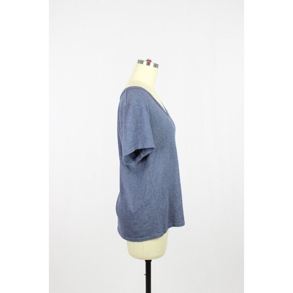 NATION LTD Nina Blue Slubbed Cotton Jersey V-Neck Vintage T-Shirt Top, Size L - Picture 2 of 10